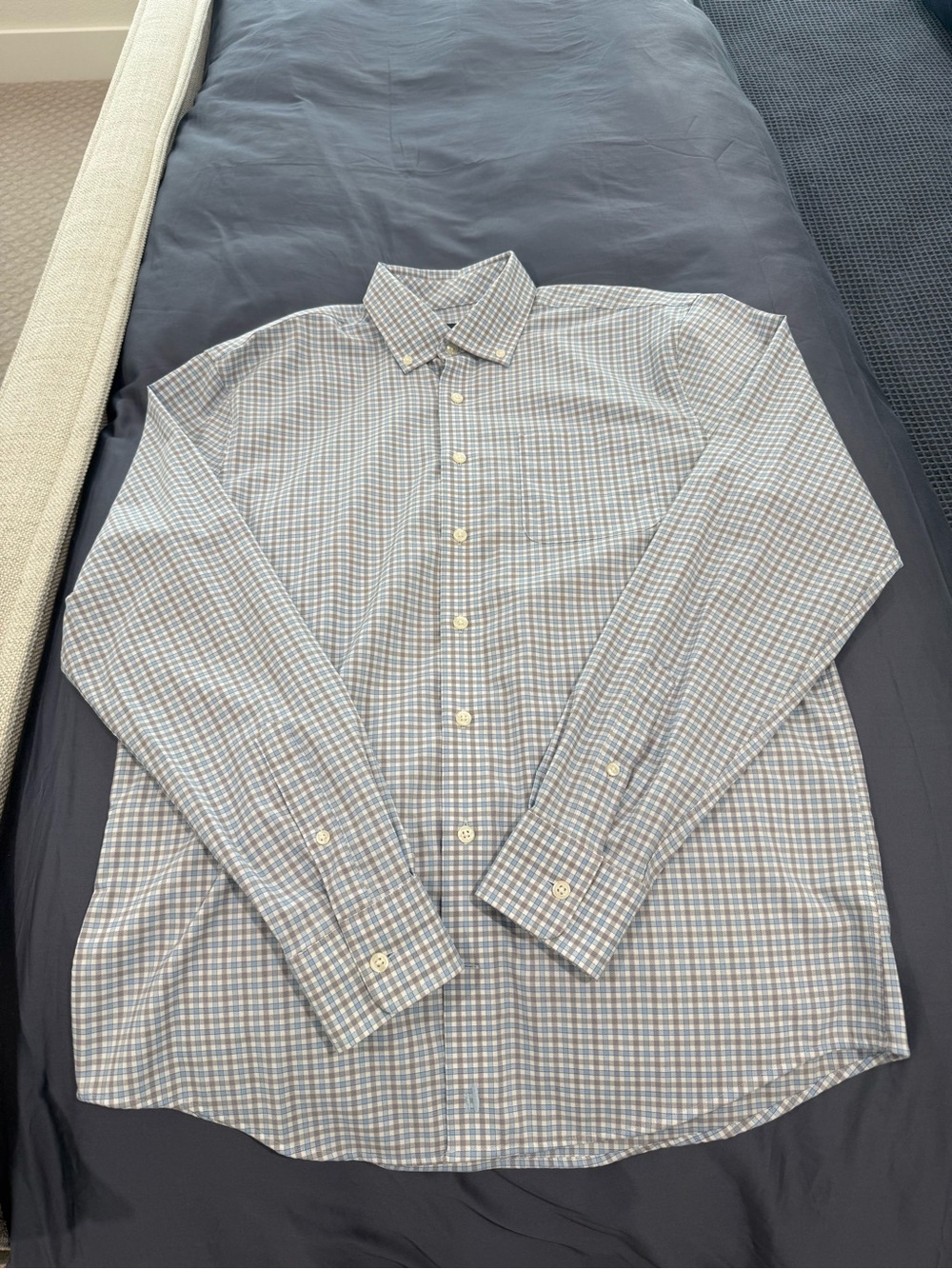 Men's Johnnie-O Blue and White Checked Button-Down Shirt